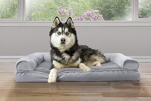 Miniatura 7 de Furhaven - Cama para perros con espuma de gel refrescante, estilo sofá de felpa y gamuza con funda extraíble y lavable, color gris, tamaño jumbo (XL)
