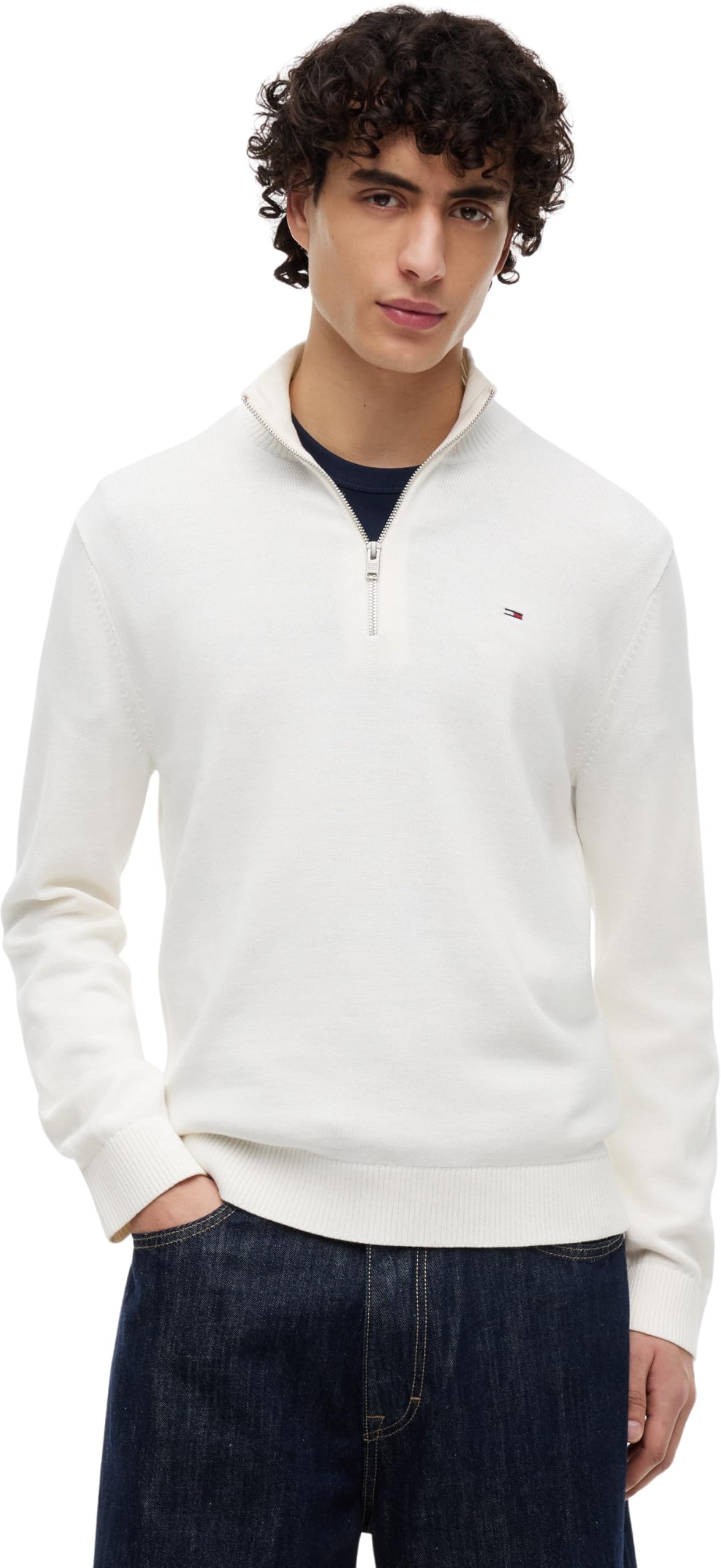 Tommy Jeans Men's TJM SLM Ess Light ¼ Zip SWTR Ext Dm0dm21654 Half Zip Sweater (Pack of 1)