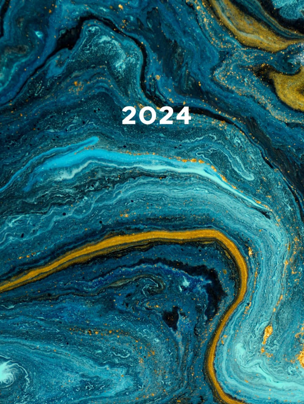 2024: XXL Kalender 2024 I A4 I 1 Seite / Tag mit Zeiteinteilung I 400 Seiten I Terminkalender I Office Planer I Kalenderbuch I Design Blau Grüner Marmor