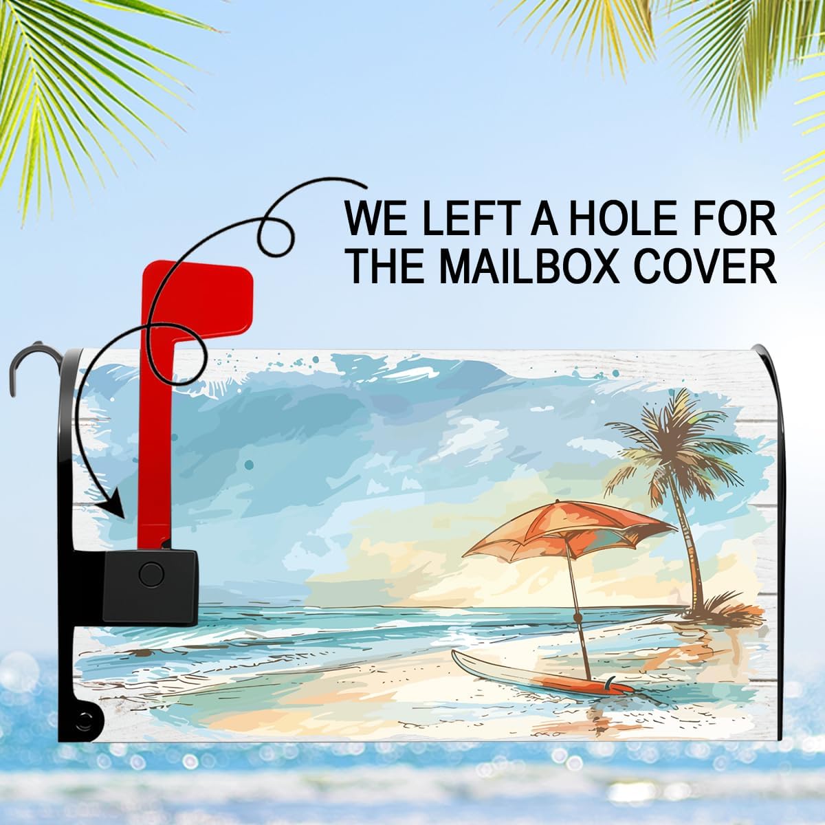 Summer Beach Coastal Mailbox Cover Waterproof Post Letter Box for Outdoor Garden Yard Decor Standard Size 18 X 21 Inch