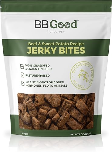 BB GOOD Golosinas para perros de ButcherBox  Bocados de carne de res alimentada con pasto y batata para perros pequeños y grandes, sin granos,