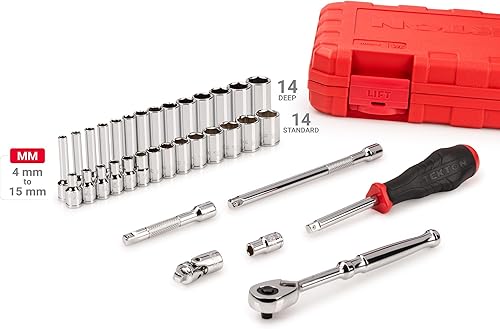 Miniatura 2 de TEKTON Juego de llaves de vaso y trinquete de 6 puntos de 14 pulgadas con estuche, 34 piezas (0.157-0.591 in) SKT05202