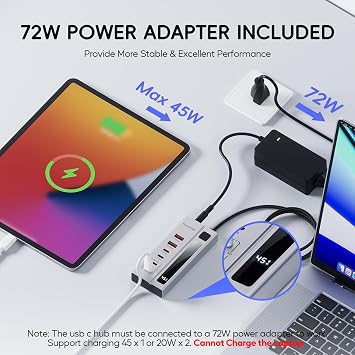 Powered USB C Hub USB Hub Powered Support 10Gbps Data & PD 45W Charging