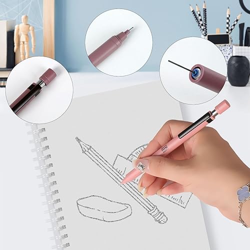 Miniatura 2 de Juego de 4 lápices mecánicos estéticos, bonitos lápices mecánicos, 4 tubos de 0.028 in, repuestos de plomo HB, 3 borradores, suministros escolares