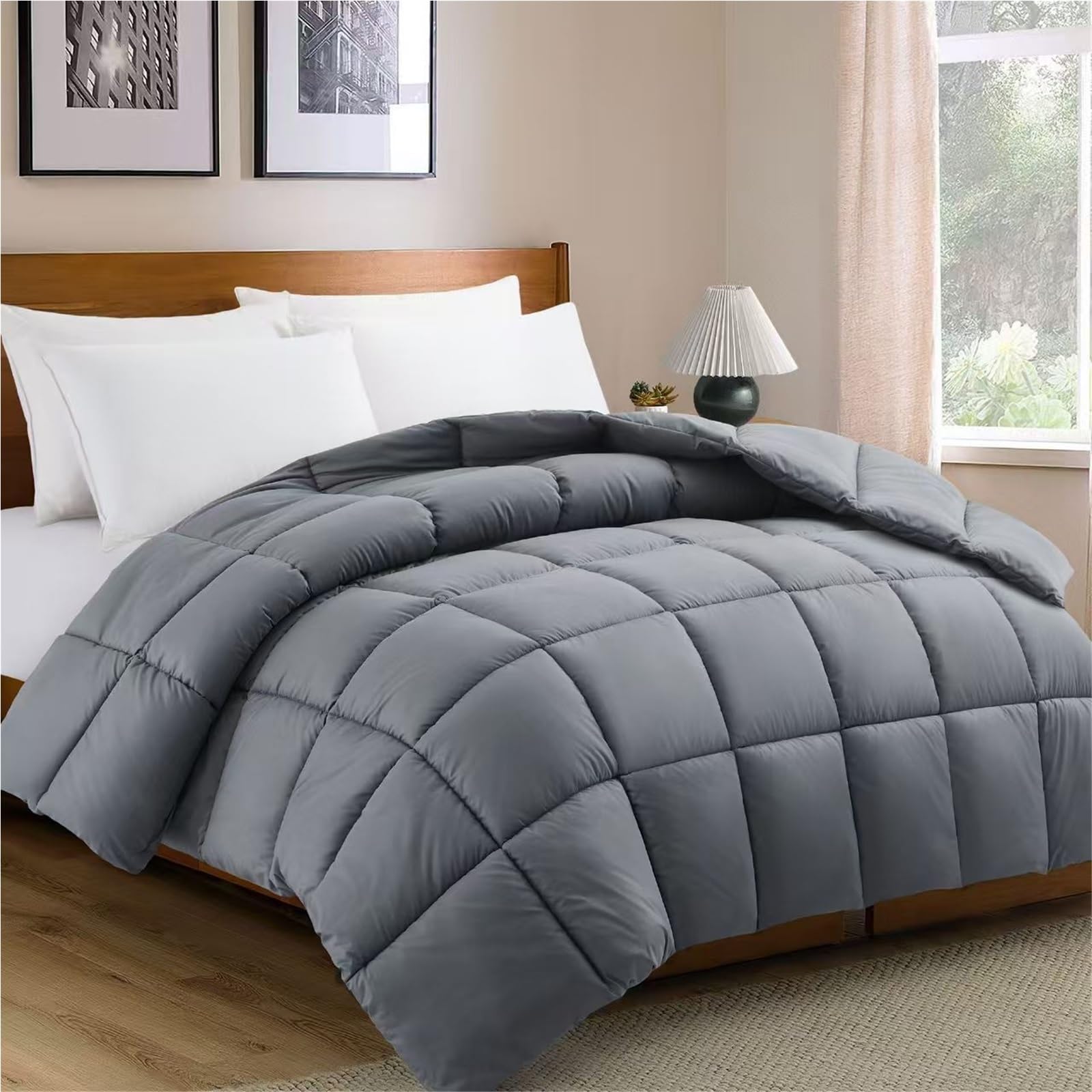 LLiuvcc Queen/Full Size Comforter Insert，All Season Down Alternative, Cooling Quilted Duvet Insert(Gray,150x200cm)