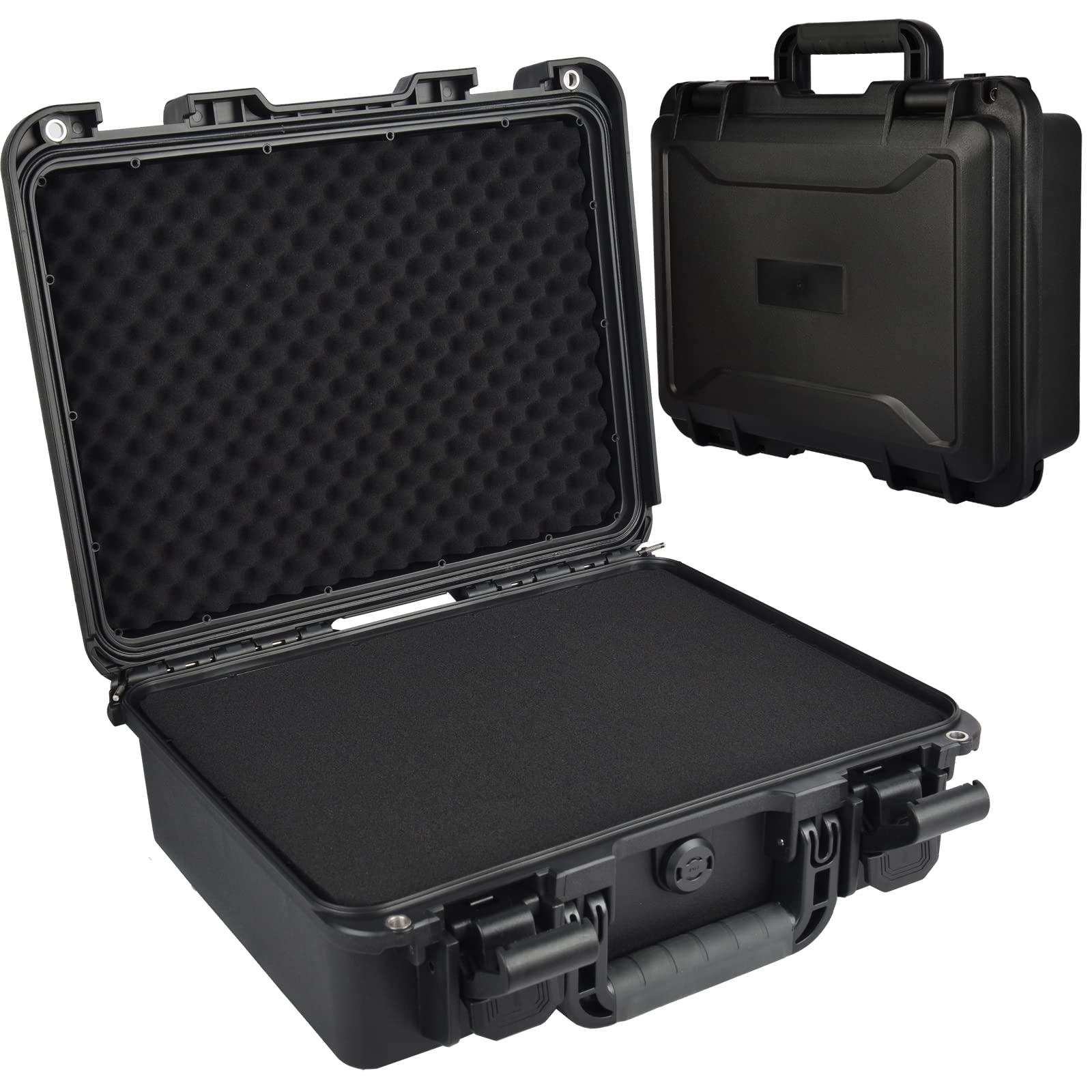 Caja protectora para cámara impermeable de 41.5x34.5x15.2 cm, resistente a prueba de golpes, portátil, con espuma insertada personalizable para drones, pistolas, lente negro