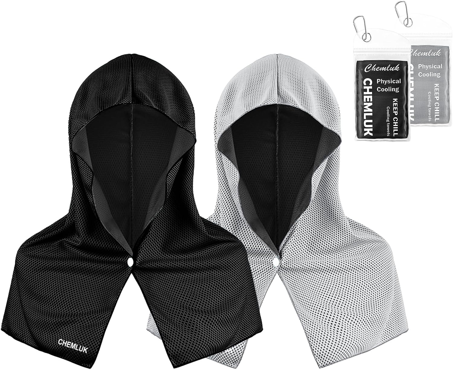Cooling Towels for Neck and Face, Cooling Hoodie Towel UPF 50 Sun Protection, Physical Instant Cool for Hot Weather, Cold Towels for Yoga, Sport, Gym, Fitness, Golf, Camping, Travel – 2 PCS