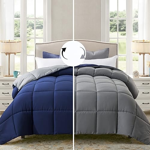 Miniatura 10 de ELNIDO QUEEN Comforters Queen Size Duvet Insert - PinkLight Grey All Season Lightweight Down Alternative Hotel Quilted Bedding Comforter 88×92 Inch