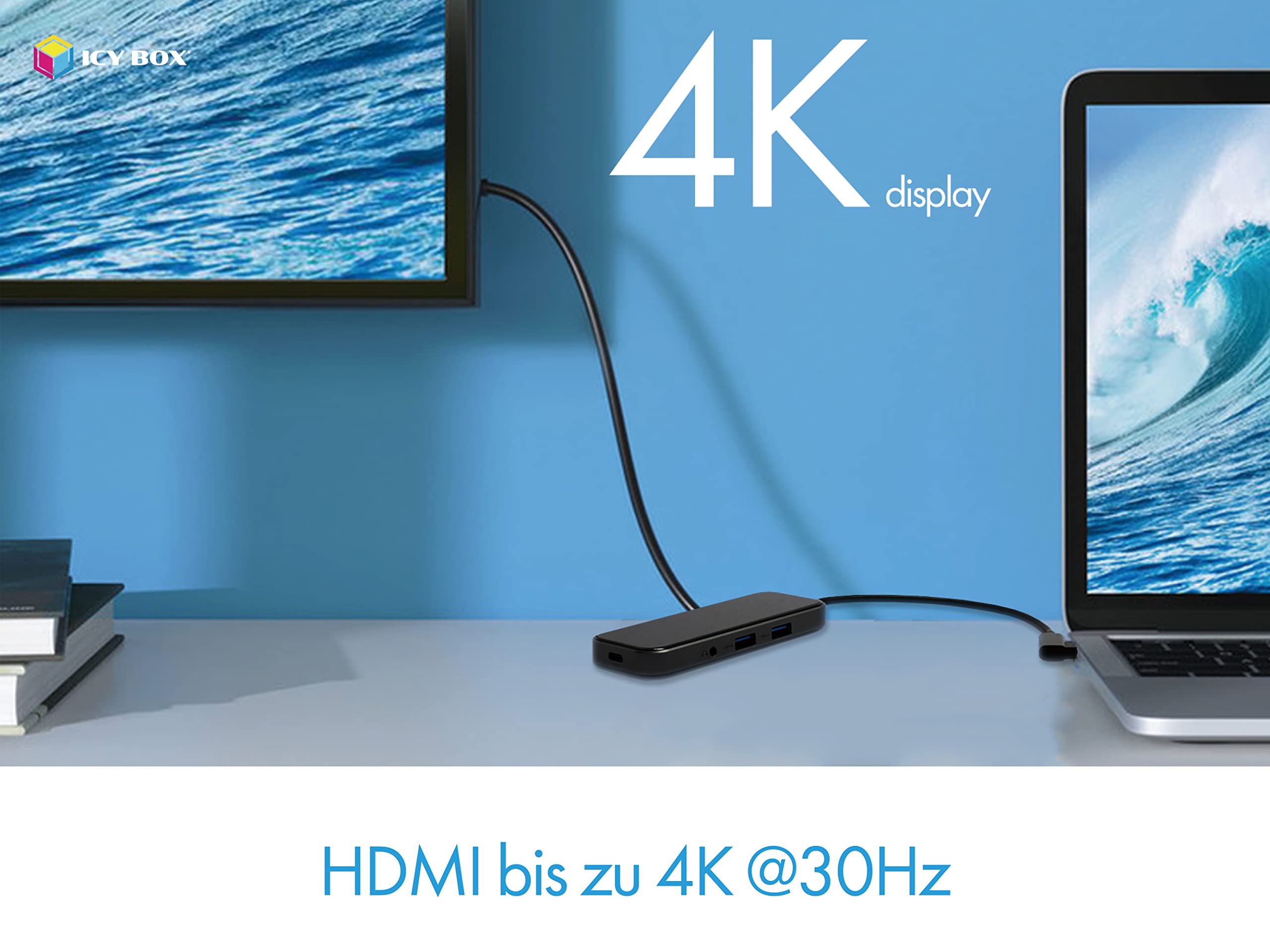 ICY BOX Docking Station USB-C (8 in 1) con 1 HDMI (4K 30Hz), 3 porte USB 3.0 HUB, 100 W Power Delivery, lettore di schede, audio per laptop, MacBook, iPad Pro o Android Tablet/Smartphone