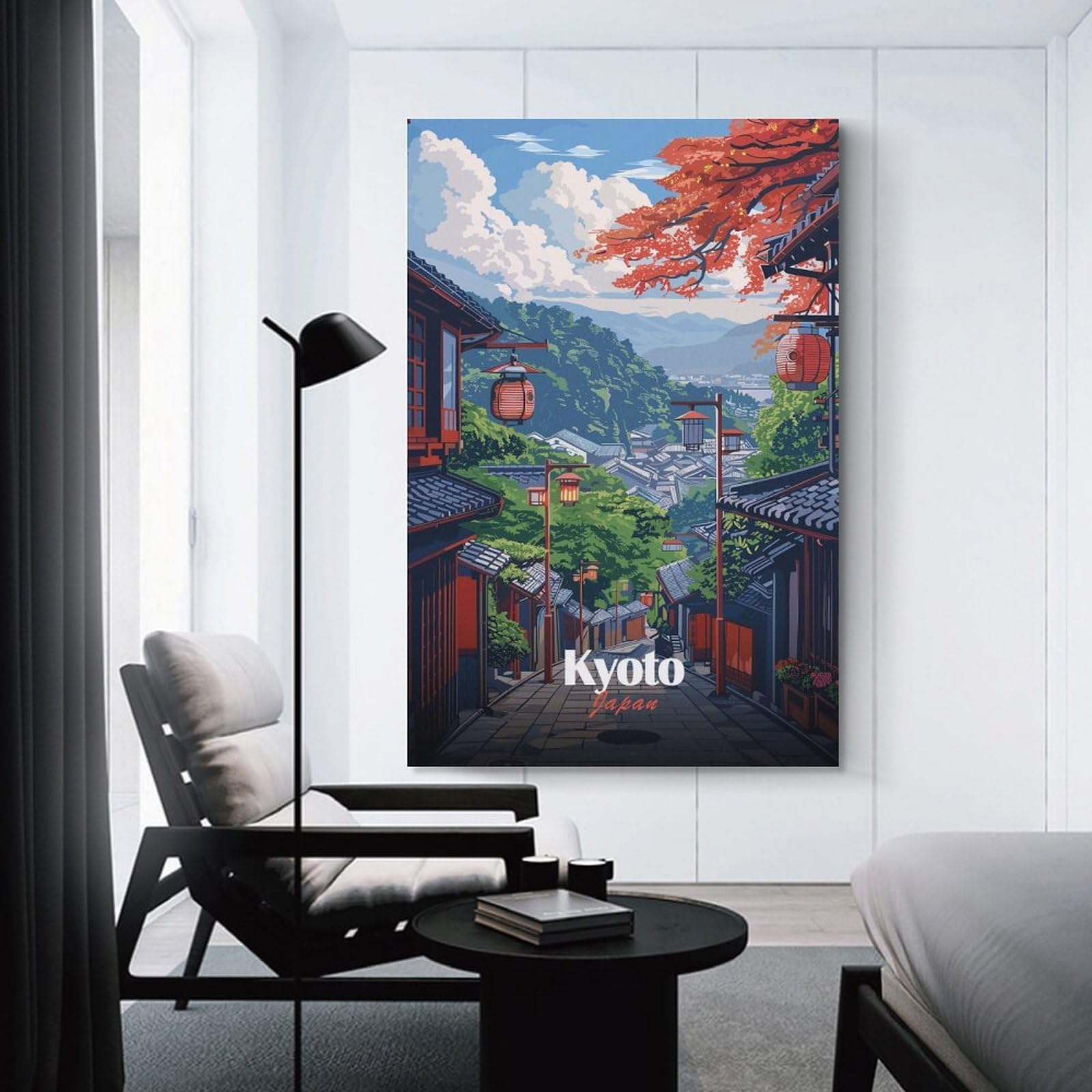 Junmoney Kyoto Japan Street View Illustration Room Decor Wall Art, 12x18inch(30x45cm), for Bedroom Walls, Guest Spaces Or Lounges, Stylish Decor for A Restful Room Update