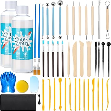 Lezmarket 200ml Air Dry Clay Glaze and 48 Pcs Clay Tools Kit, Gloss