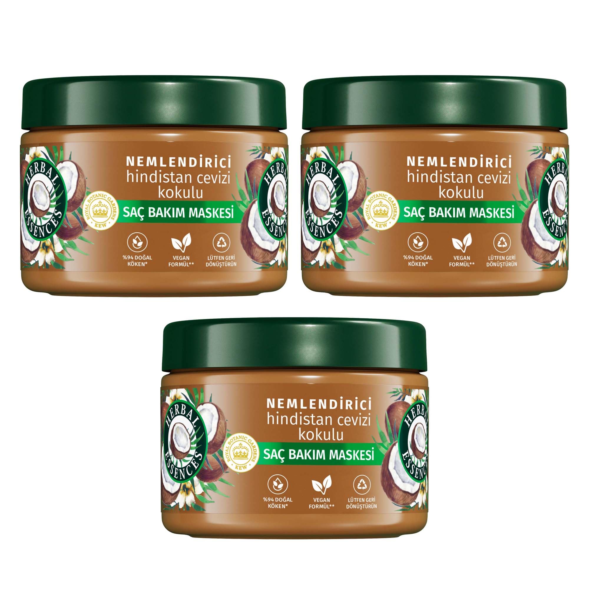 Herbal Essences Nemlendirici Hindistan Cevizi Kokulu Saç Bakım Maskesi 300ml 3lü paket
