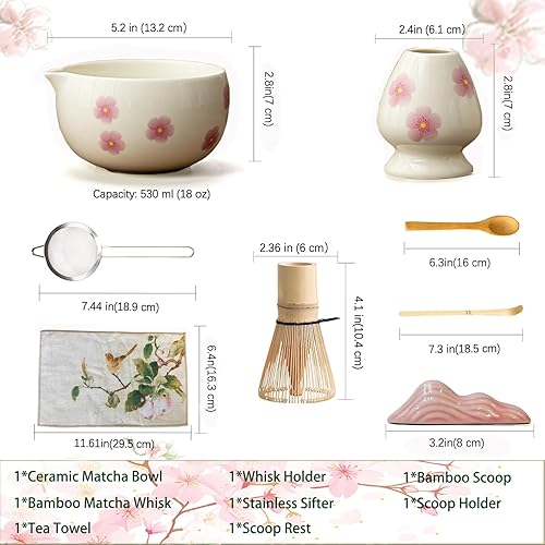 Miniatura 3 de Juego de batidor de matcha, juego de 8 piezas de cerámica matcha, kit de matcha para amantes del matcha, juego de té tradicional incluye cuenco,