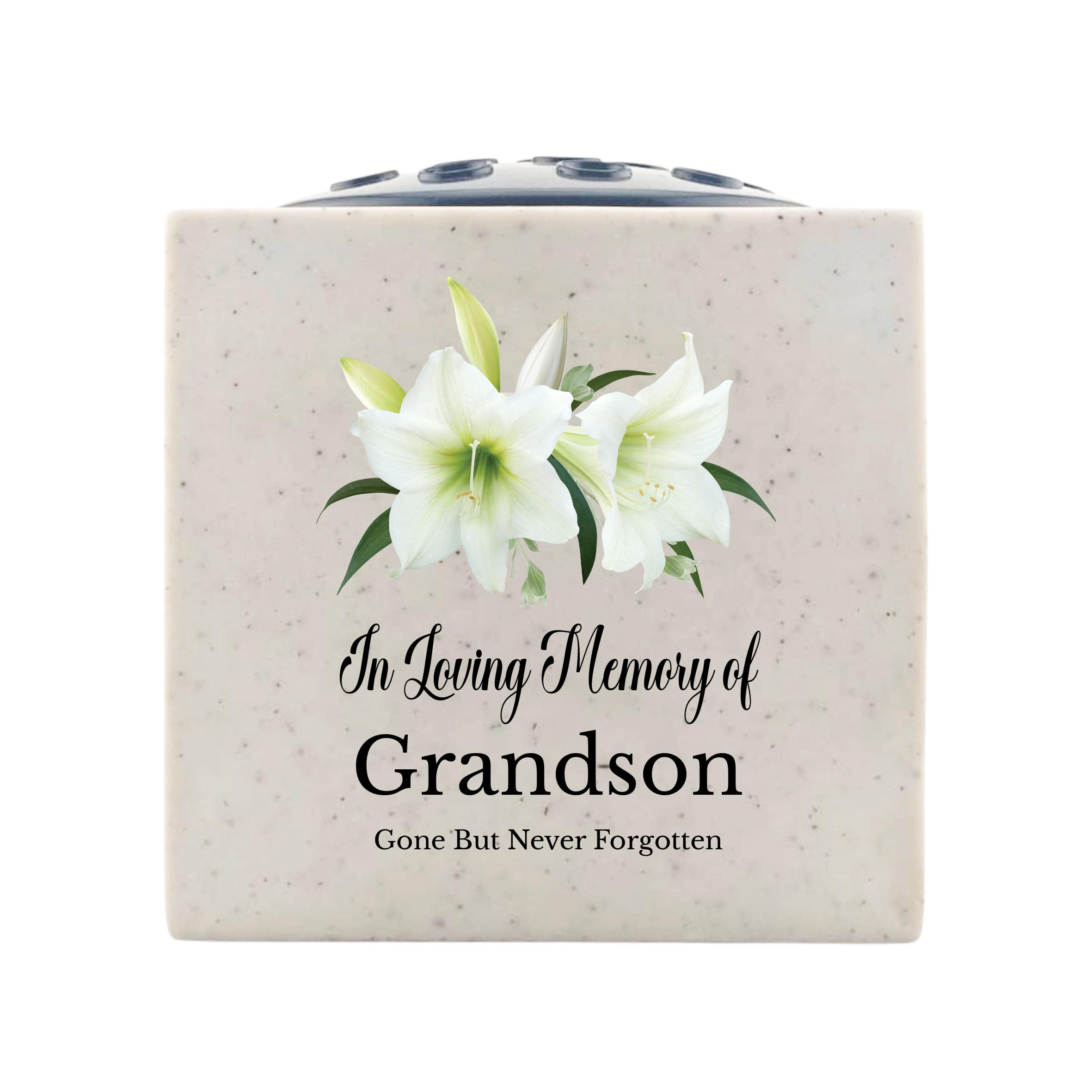 In Loving Memory Of Memorial Rose Bowl Grave Marker Flower Pot Vase With Lily Design (UV PRINTED) (Grandson)
