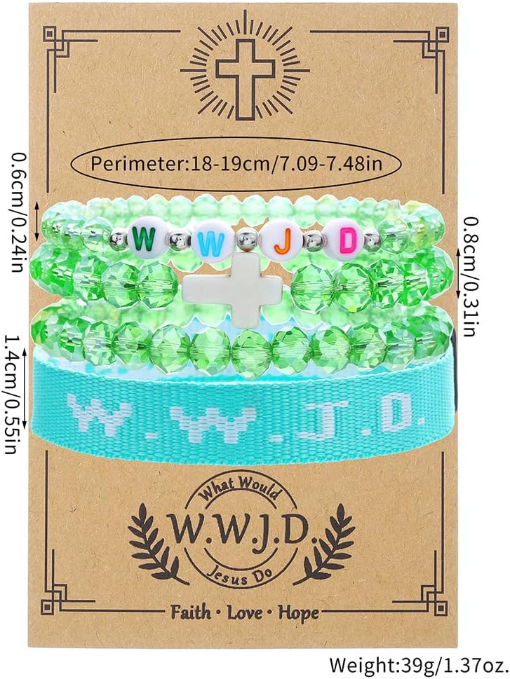 Todu 4Pcs Cross Bracelet WWJD Braided Rope Crystal Beaded Wristband Bracelets What Would Jesus Do Inspirational Religious Faith Christian Jewelry for Women Men - Image 4