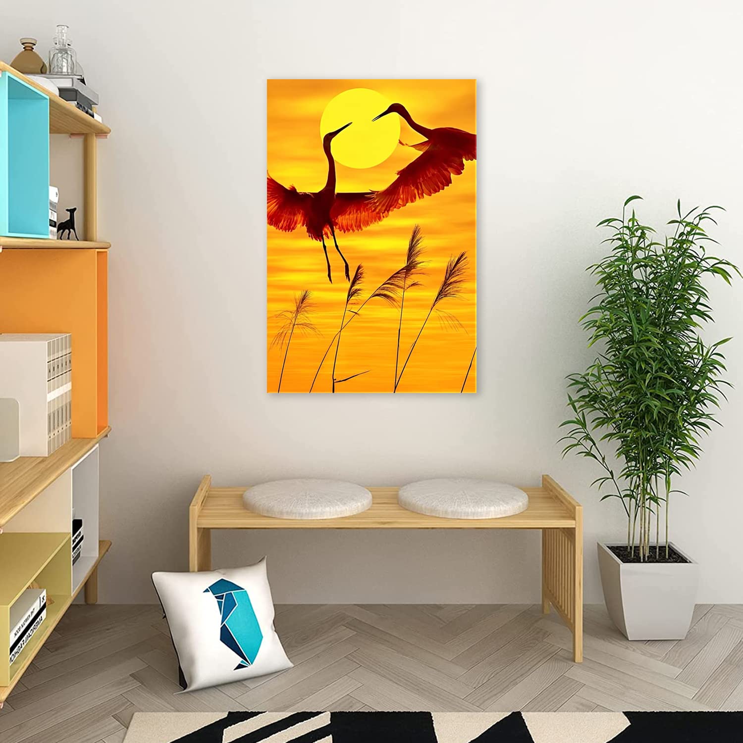 Amazon.co.jp: 絵画 夕日に照らされたタンチョウですインテリア 絵画