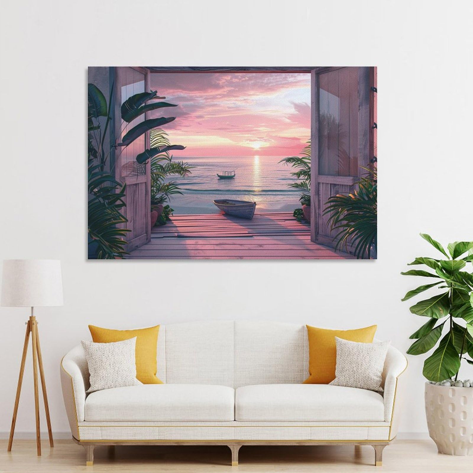 Amazon.co.jp: 絵画 ドアの外には美しい海の景色インテリア 絵画