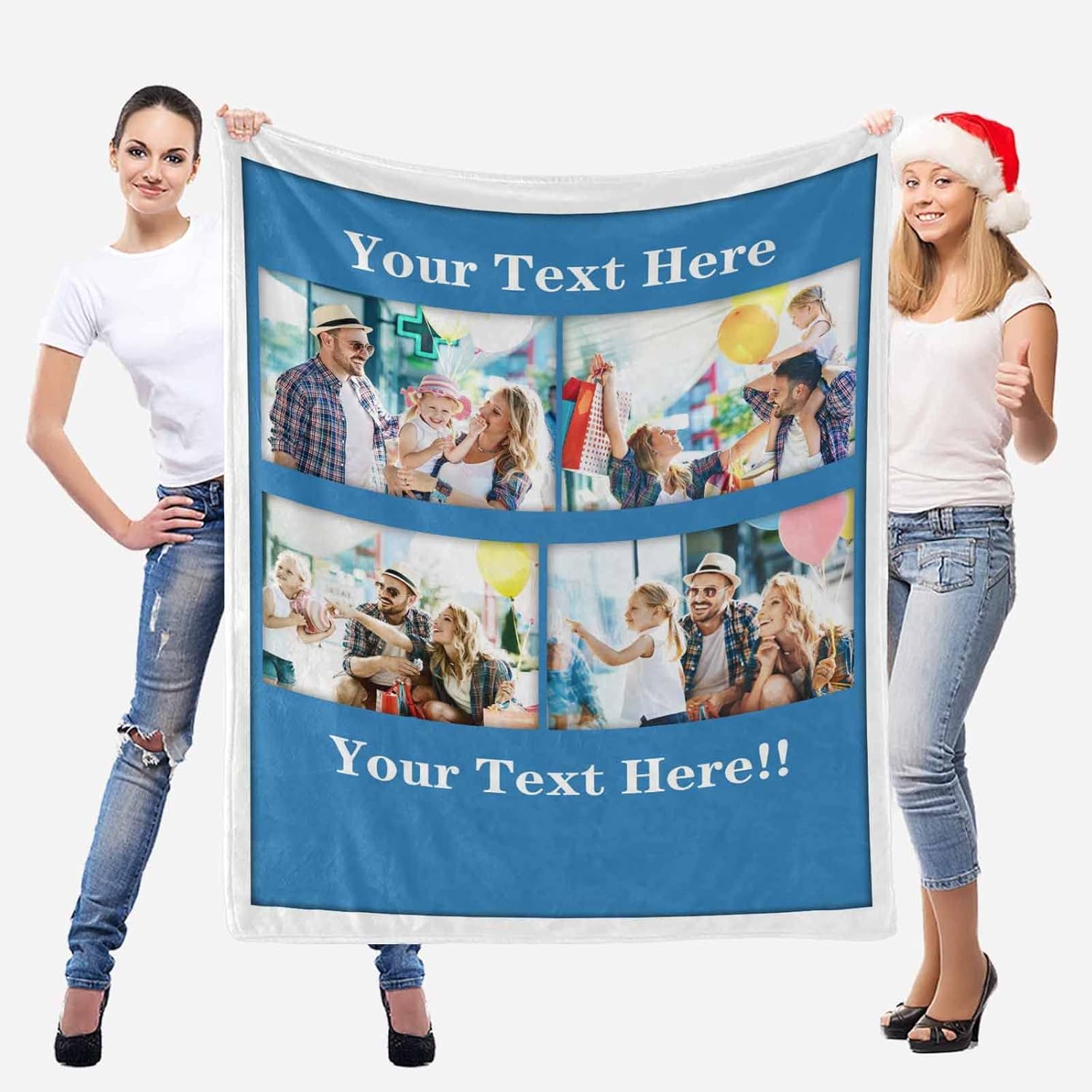 Custom Blanket with Text Picture Collage Customized Throw Blankets, Birthday Wedding Anniversary Christmas Personalized Gift for Dad, Mom, Kids, Dogs, Friends or Couples 40 x 50 Inches