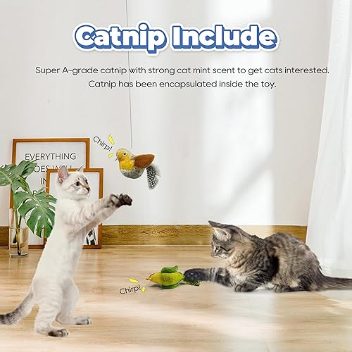 Miniatura 5 de LEWISER Juguetes para gatos Chirping Tit 2 piezas con hierba gatera SilverVine, adecuados para juguetes de varita de gato, diseño de pájaros de