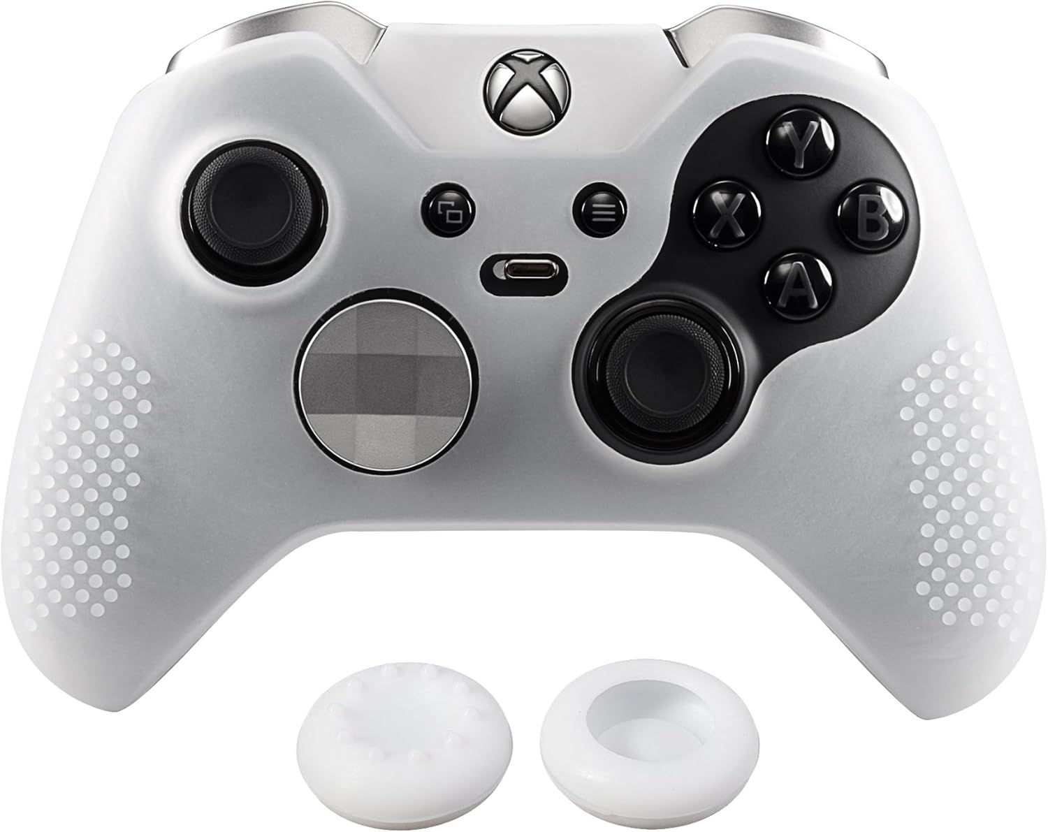 eXtremeRate Soft Anti-Slip Silicone Controller Cover Skins Thumb Grips Caps Semi-Transparent Clear Protective Case for Xbox One Elite