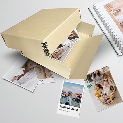 Miniatura 7 de Lineco, Caja de almacenamiento de archivos de museo de color tostado de 9 x 12 pulgadas, diseño frontal caído. Sin ácidos con borde de metal.