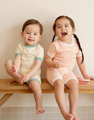 Miniatura 2 de Vaenait Baby Pijama corto de algodón liso para niños y niñas de 6 meses a 12 años, conjunto de pijama para el día a día, color macarrón
