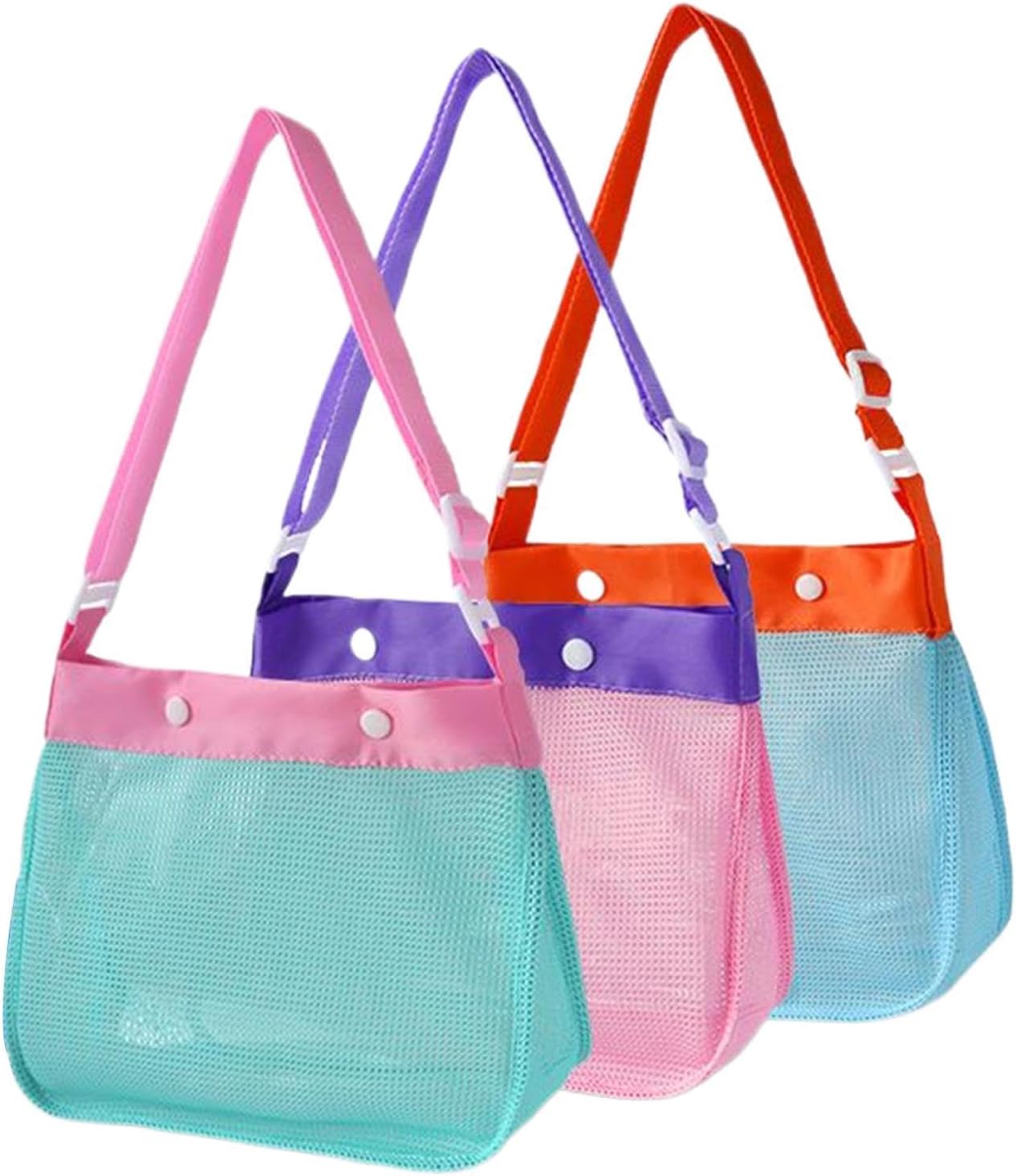 Mesh Beach Bag for Kids Sand Toys - Waterproof Net Bag for Beach Breathable Seashell Collecting Tote with Button Closure, Large Mesh Carry Bags, Travel Camping Vacation Swimming Daily Use Organizer
