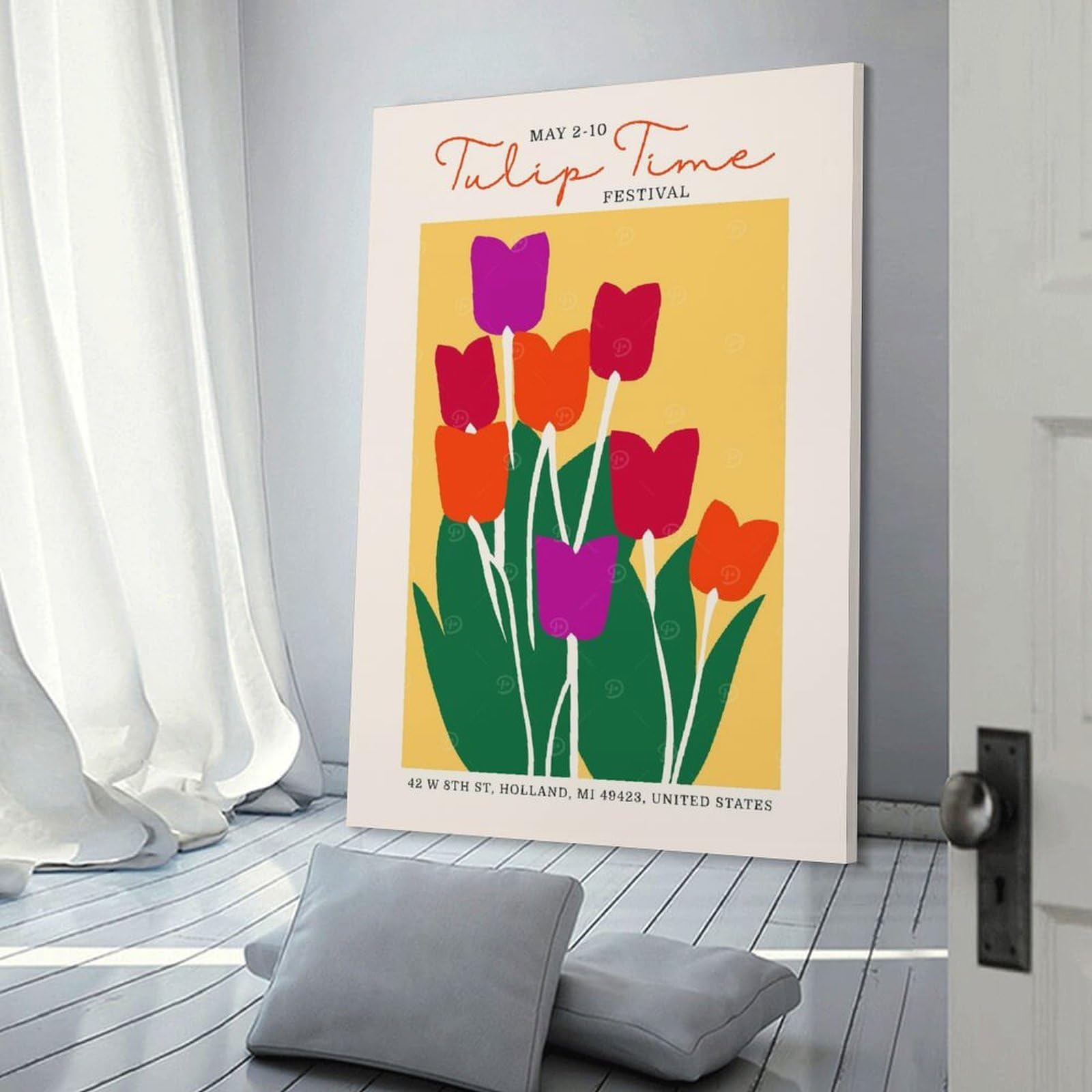 Junmoney Room Decor Wall Art Tulip Time Festival, 24x36inch(60x90cm), for Gallery Wall Layouts in Home Or Office, Home Wall Art for Statement Displays