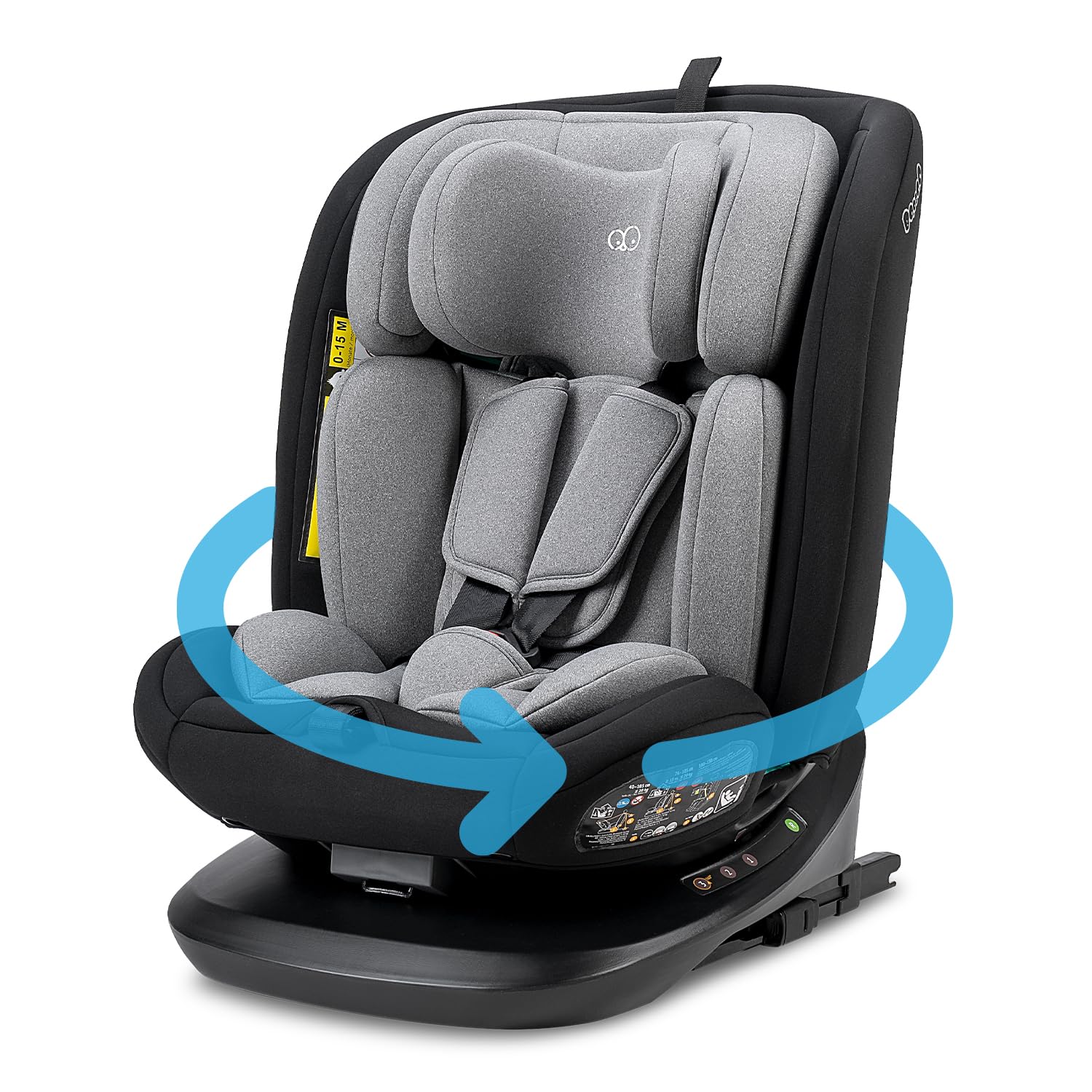 Booboo Safety Lissabon – Der flexible 360° drehbare Kindersitz (40-150 cm), sicher & mitwachsend, Reboard bis 4 Jahre, Isofix & Top-Tether, extra Komfort – Black Grey