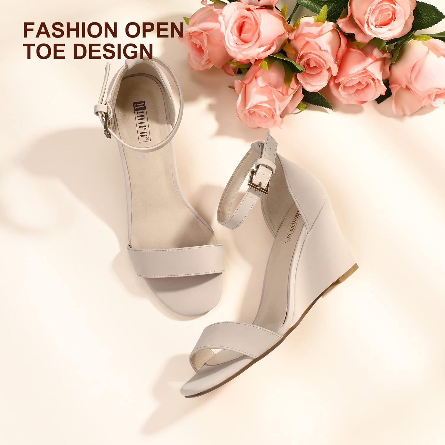 IDIFU Women's Classic Wedge Heels Sandals 3 Inch Ankle Strap Open Toe Evening Dress Wedding Shoes - Image 4