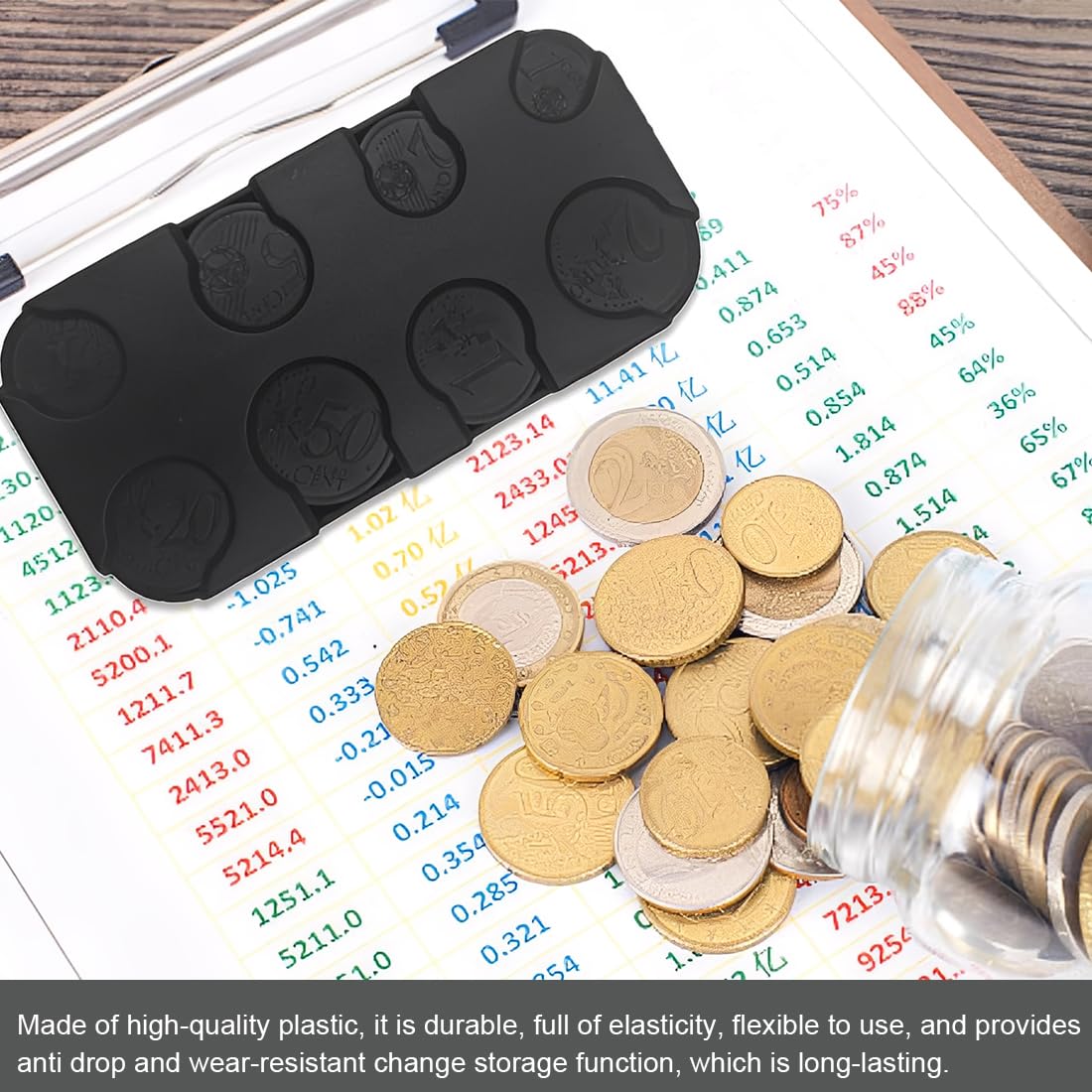 WUSJCOF 1 unidad Monedero organizador Euro Portamonedas Clasificador de monedas Dispensador de monedas Caja para coche, taxi 8 compartimentos de 2 euros a 1 céntimo (Negro)