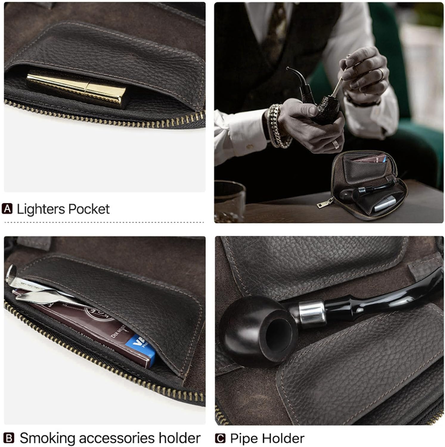 Genuine Leather Pipe Bag Easy Preserve and Carry Retro Leather Small Case