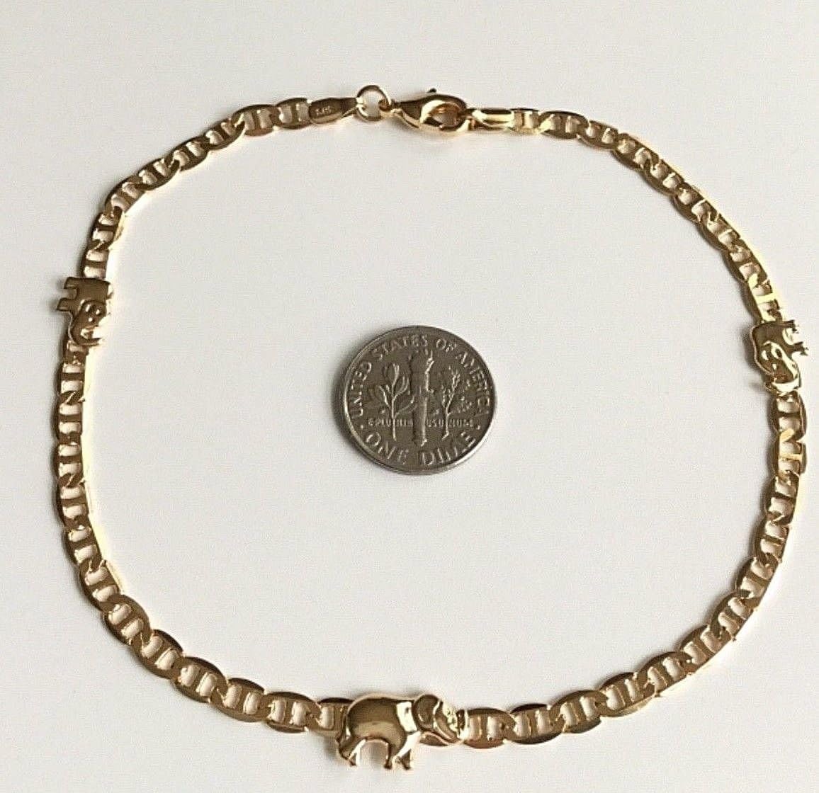 18K Gold Plated Elephant Anklet 10" Long for Good Luck/TOBILLERA DE Elefante Buena Suerte