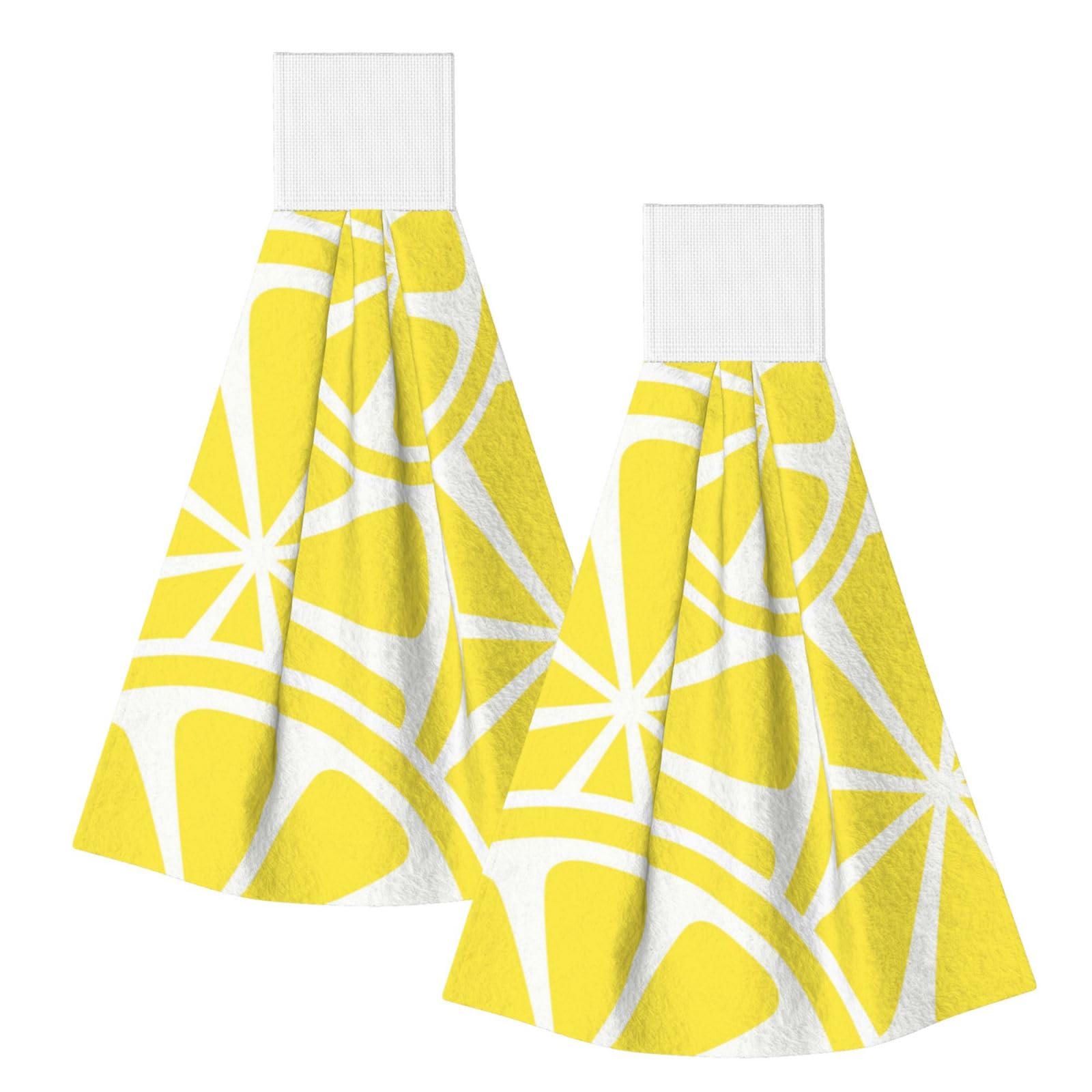 DOPKLNA Lemon Slice Yellow, 2 Pcs Hanging Coral Fiber Hand Towels for Bathroom, Absorbent Kitchen Towels