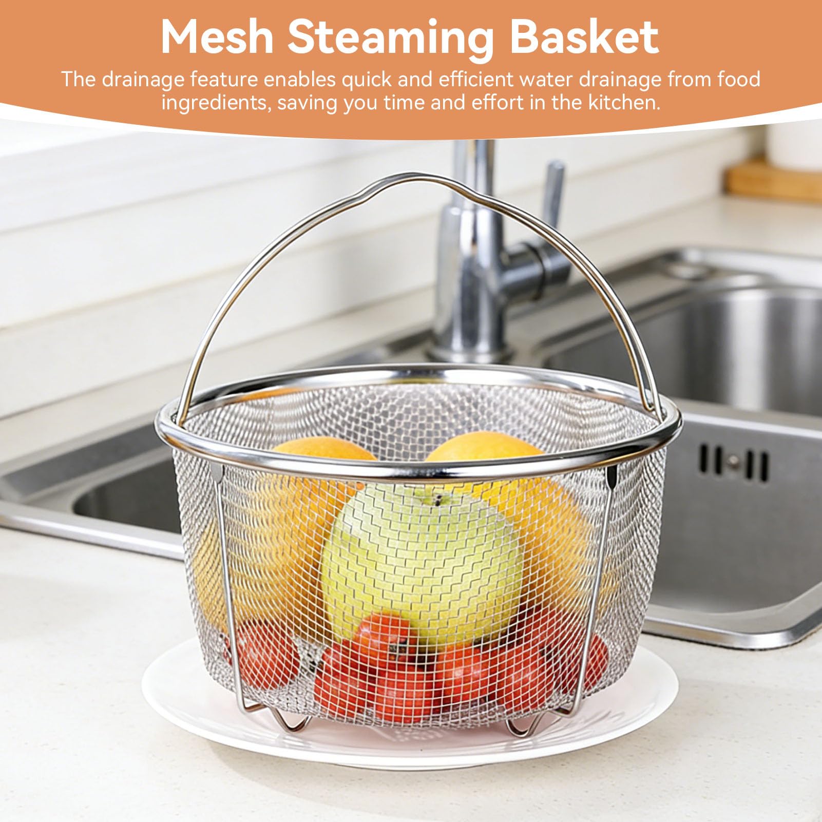 Cesta de Malla para Cocinar al Vapor, Resistente al Calor, Metal, 20cm