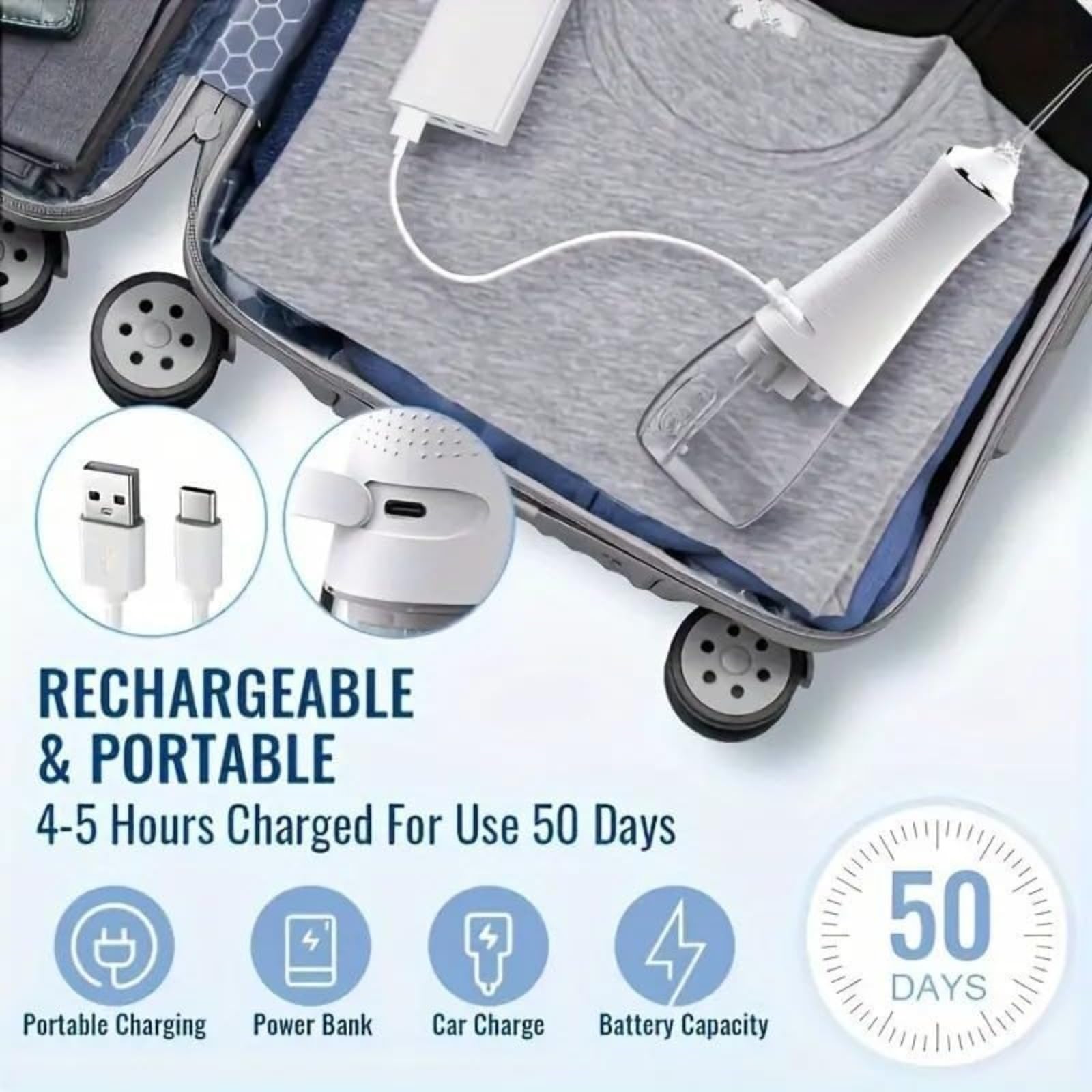 Irrigatore orale con impostazioni di pressione Ugelli sostituibili Ricaricabile Portatile IPX7 Impermeabile Serbatoio staccabile per viaggi domestici, Bretelle e gengive sensibili