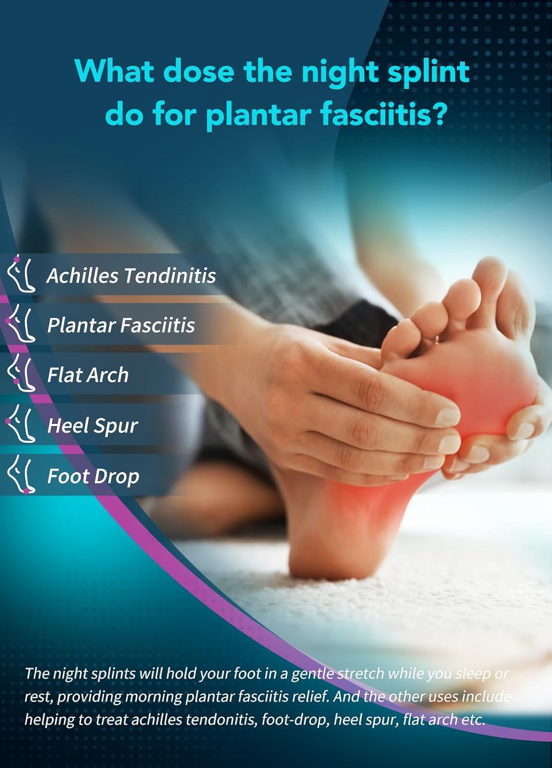 Plantar Fasciitis Night Splint with Massage Ball for Plantar Fasciitis Relief, Comfortable Plantar Fasciitis Brace for Achilles Tendonitis Heal Spur Foot-drop Flat-arch, Free Size for Men and Women - Black - Image 2