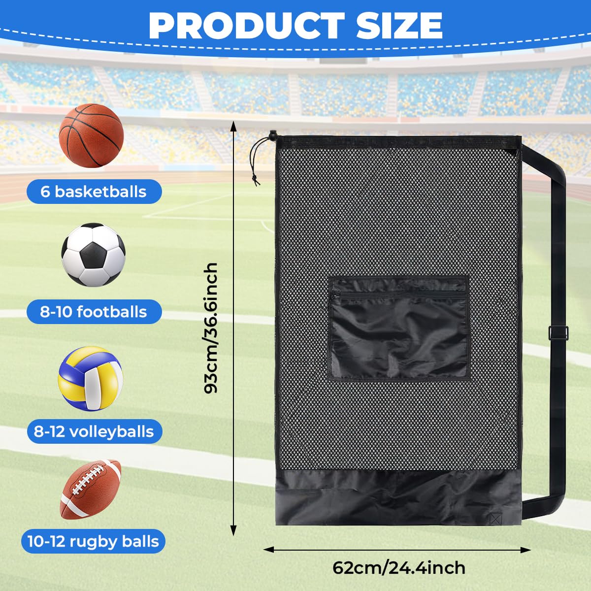 Bolsa Red Grande 93x62 cm para Balones de Baloncesto Fútbol Voleibol, Heavy Duty con Cordón Ajustable