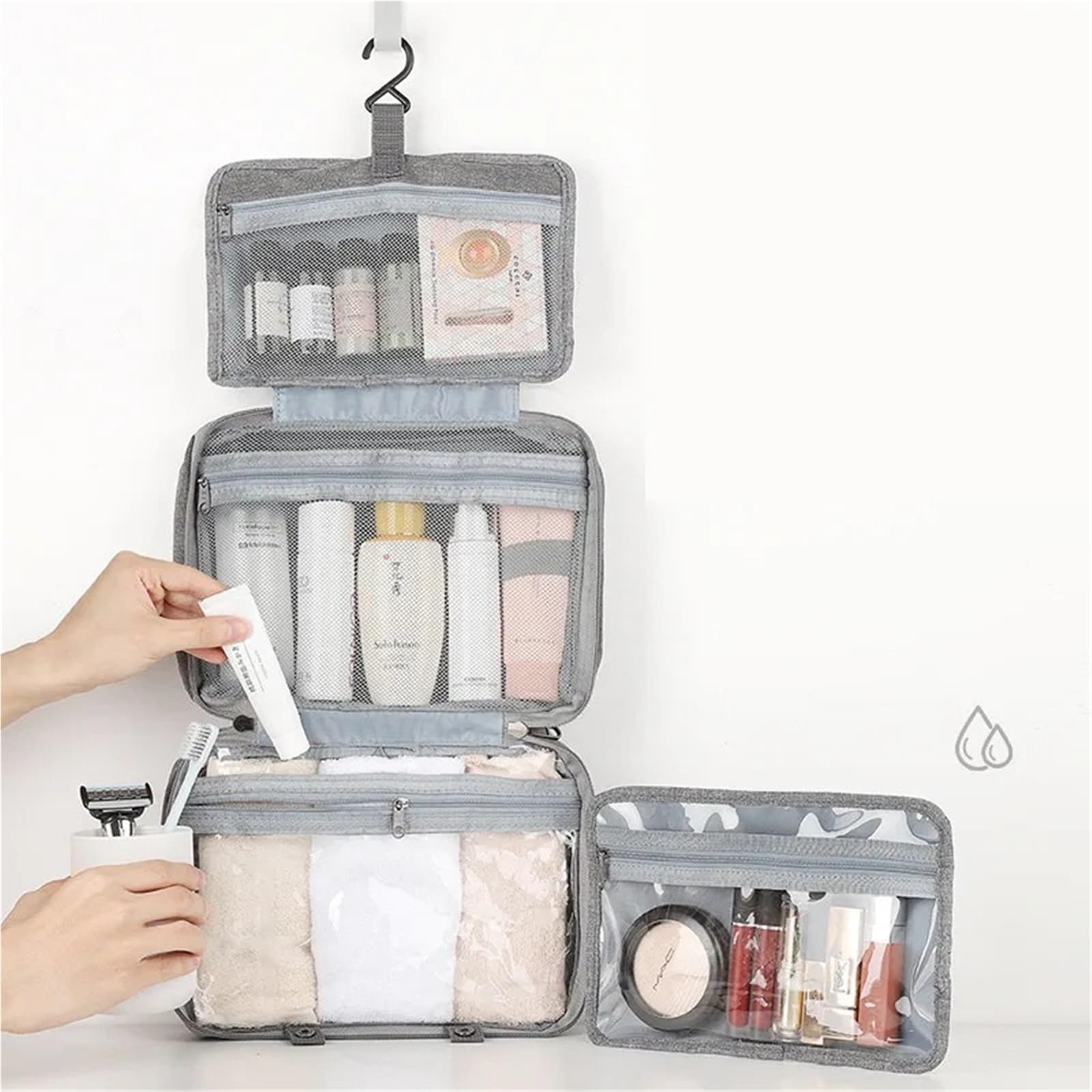 Borsa da toilette pieghevole impermeabile viaggio 1 pezzo for separazione asciutta e bagnata for cosmetici di grande capacità Per Viaggi(Black)