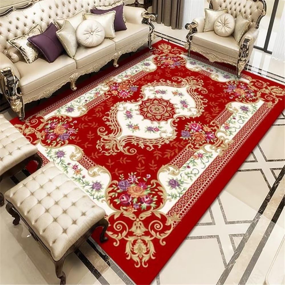 Tapis de sol rouge foncé géométrique 60x90cm idéal pour la terrasse ou l'extérieur
