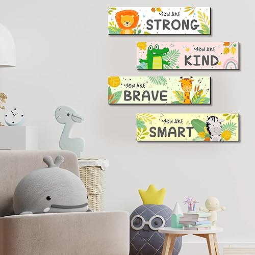 Miniatura 3 de Decoración de pared de animales de la selva, arte motivacional de pared, animales de la selva, placas colgantes de madera, decoración de guardería y