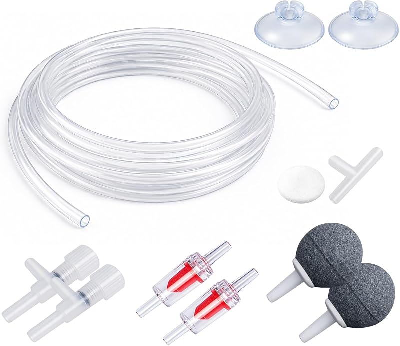 HITOP Aquarium Air Pump Accessories Kit: Standard 3/16" Air Tubing, Check Valves, Air Stones, Suction Cups, Regulating Valves, Connector, Suitable for Common Fish Tank Air Pumps