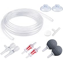 HITOP Aquarium Air Pump Accessories Kit Standard 3/16" Air Tubing, Check Valves, Air Stones, Suction Cups, Regulating Valves, Connector, Suitable for Common Fish Tank Air Pumps