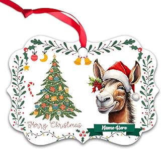 Dinoz Merry Christmas Donkey Animal Lover, Santa Claus Hat Tree Animal Tree Decor Hanging Keepsake Gifts Aluminum Ceramic Ornament Personalized Name