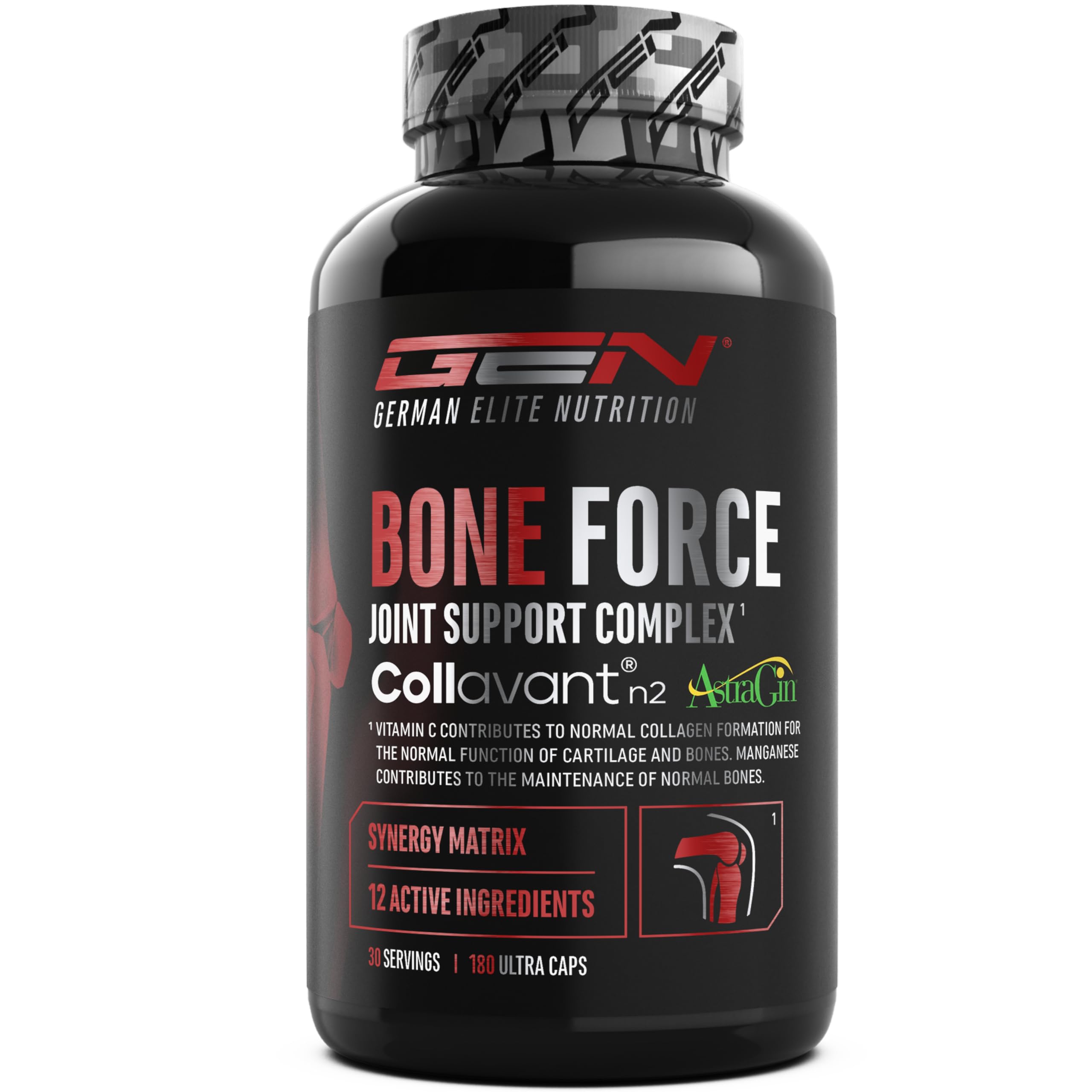 Bone Force - Complexe Articulaire Premium avec Collavant® N2 (Collagène de Type II), AstraGin®, Glucosamine, MSM, Chondroïtine, Cissus & Acide Hyaluronique - 180 Gélules Ultra