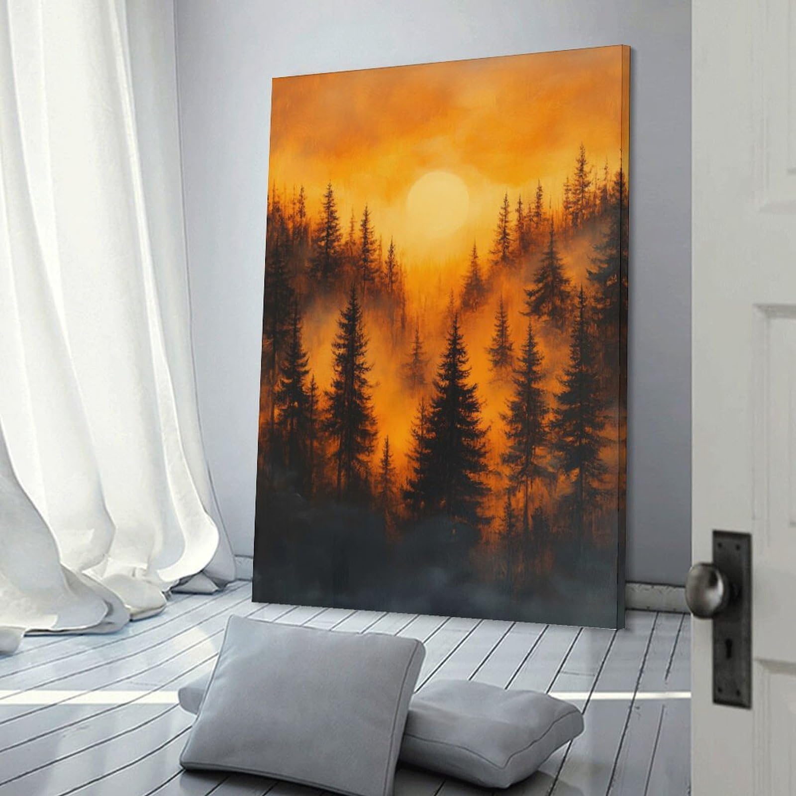 Junmoney Frame-Style-14 Sunset Forest Wall Art Print, 20X30inch(50X75cm), For Living Room, Bedroom, Office Or Hallway, A Flexible Wall Accent For Shared Spaces