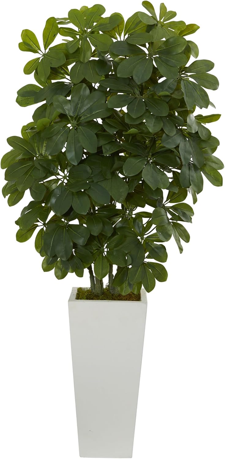 Nearly Natural 40in. Schefflera Artificial Plant in White Vase (Real Touch)
