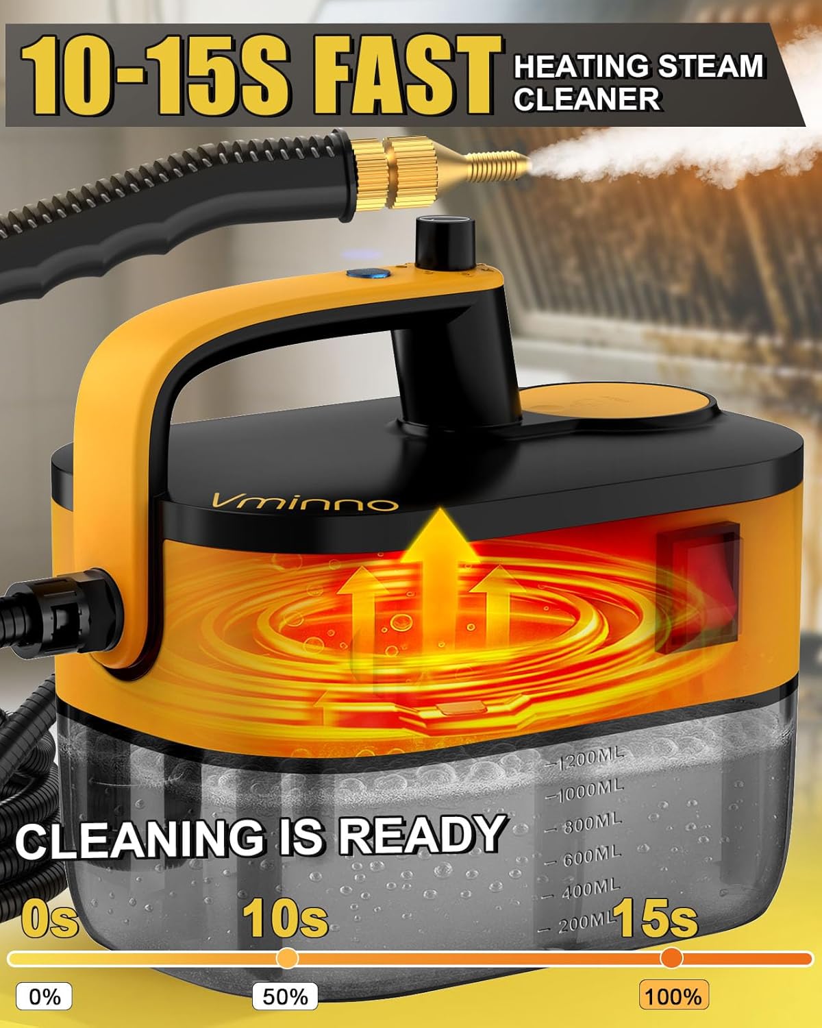 Heavy Duty Steam Cleaner for Home, Fast Heating & 1.2L Tank, 6-Level Adjustable Pressurized Portable Steamer for Cleaning with 11 Accessories for Grout, Tile, Floor, Car and More - Image 2