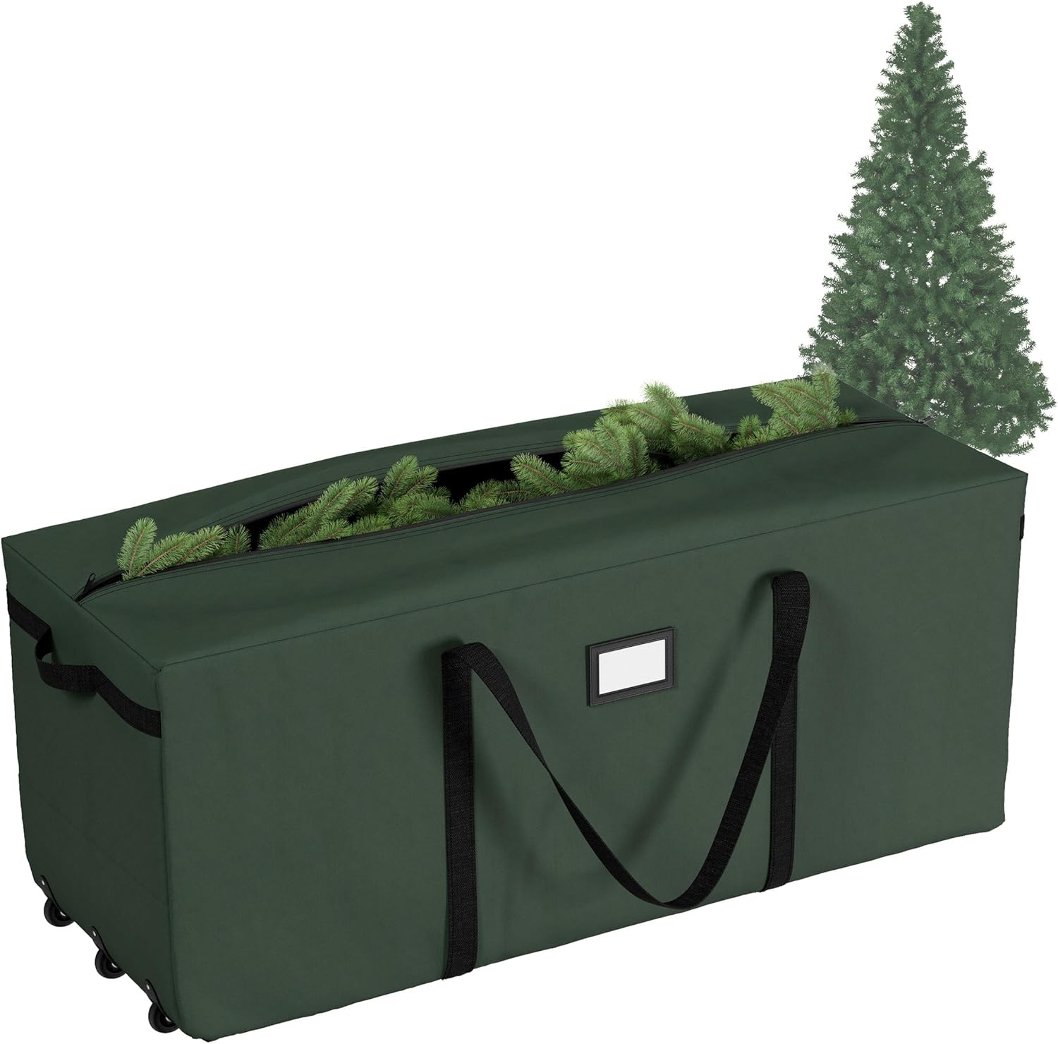 Rolling Christmas Tree Storage Bag - Waterproof Bag for 9-Foot Tree or Christmas Decor - Nylon Handles and 3 Rollerblade Wheels by Elf Stor (Green)