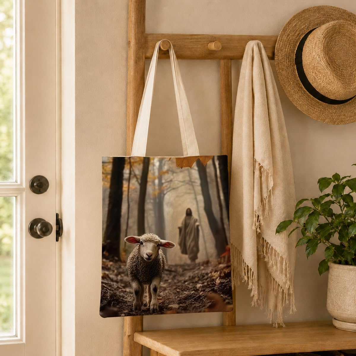 Lamb Canvas Tote Bag, Reusable Grocery Shoulder Shopping Bags, Perfect for Shopping Travel and Everyday Use, Ideal Gift to Women Friends Colleagues image 5
